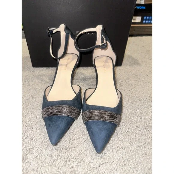 NWB Pelle Moda 8.5m KELDA-SU Slingback Pumps Navy Kid Suede Beige Shoes - Picture 2 of 6